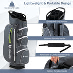 Costway Lightweight Golf Cart Bag with 15 Way Top Divider Individual Putter Well Cooler Bag Green