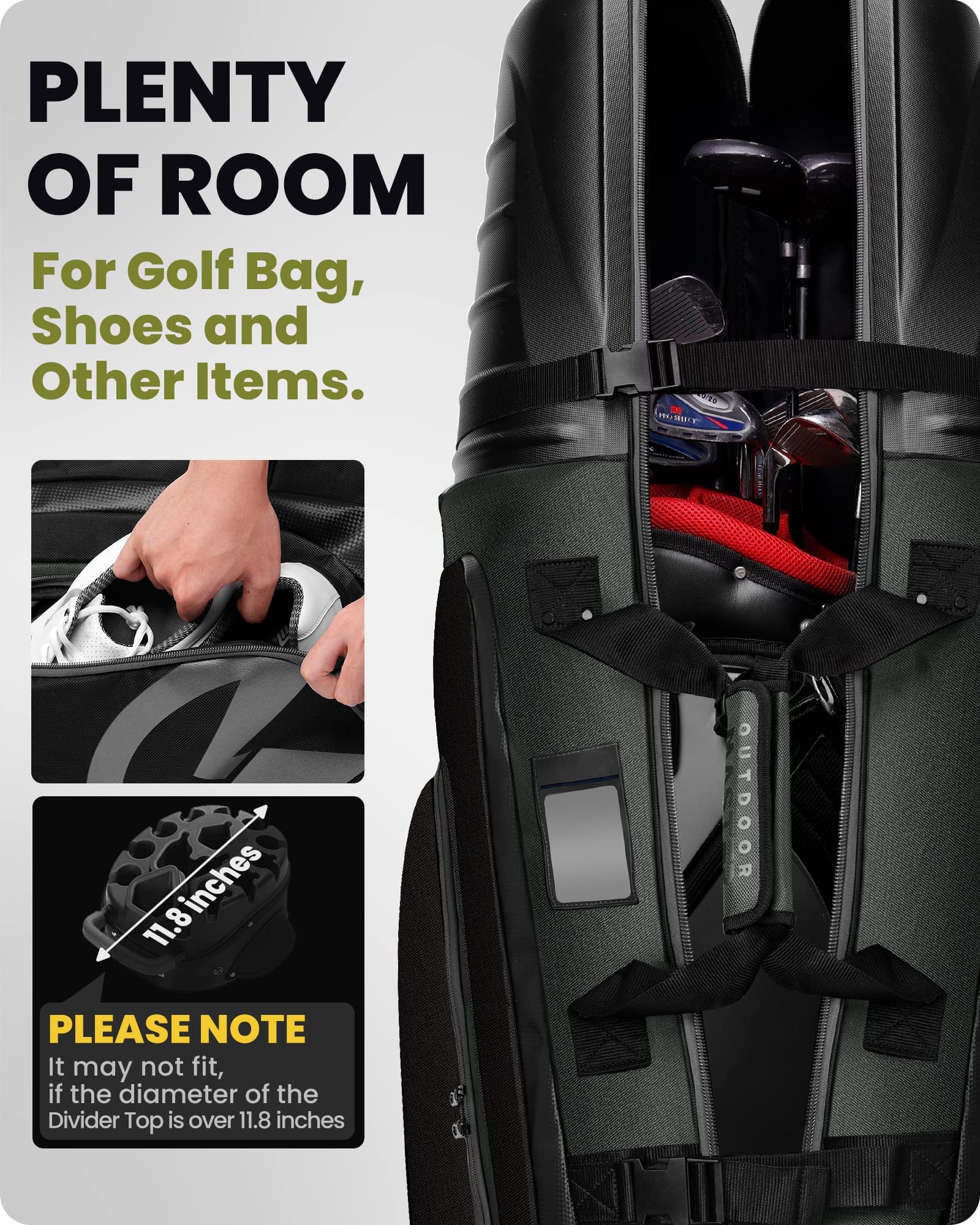 (Open Box) OutdoorMaster Golf Travel Bags for Airlines with Wheels and Hard Case Top, Shoes and Accessories Compartment