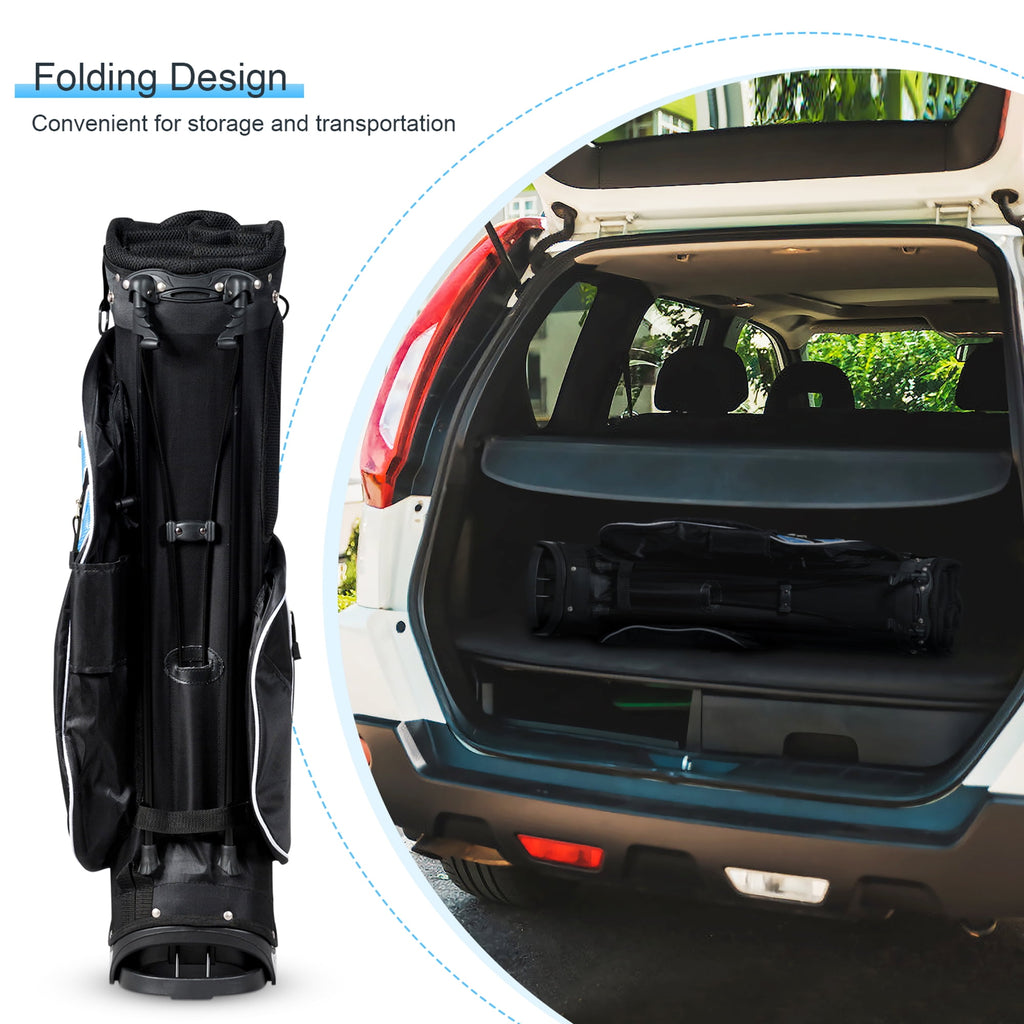 Gymax Golf Stand Bag 6 Way Divider Golf Carry Bag w/ Straps & 7 Storage Pockets Blue