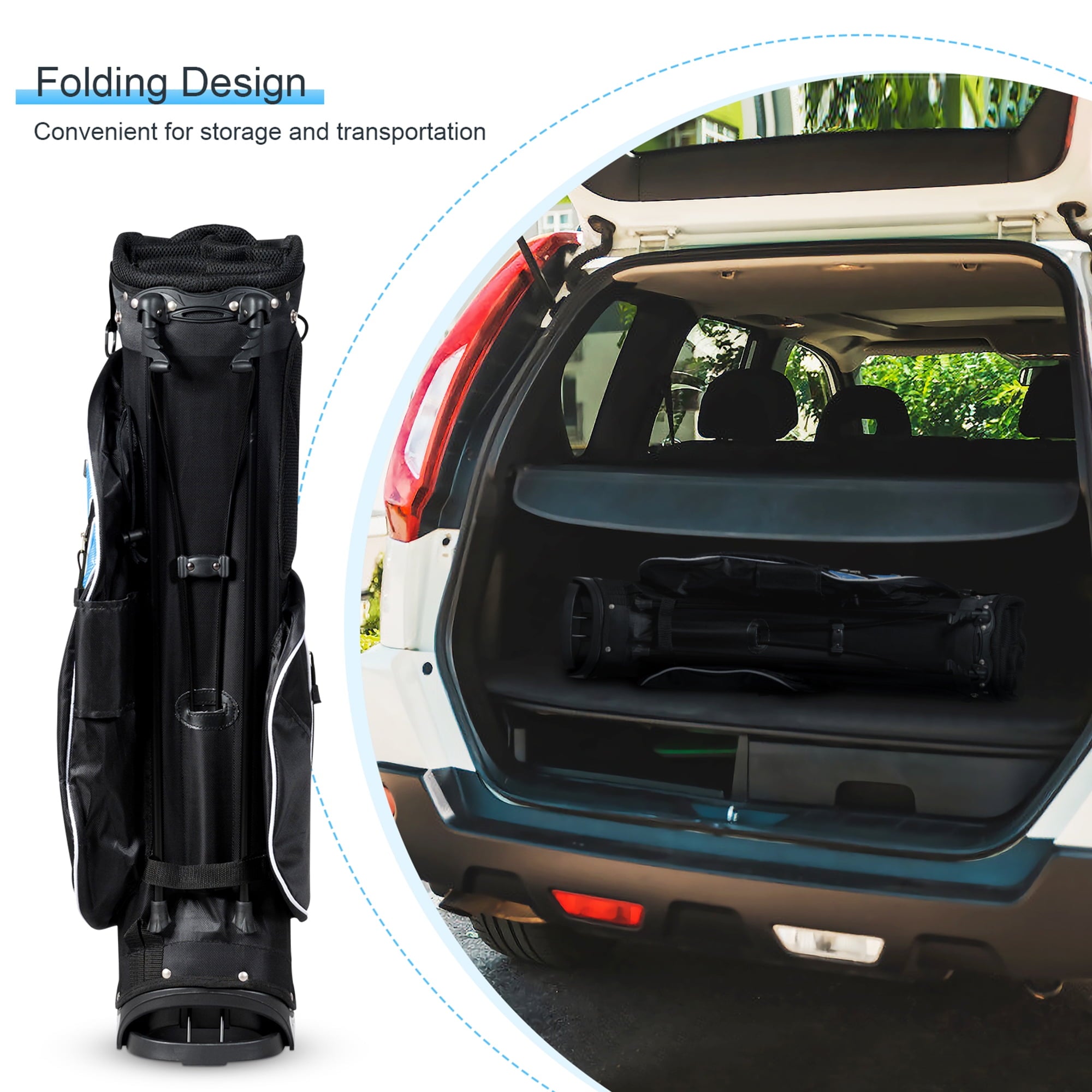 Gymax Golf Stand Bag 6 Way Divider Golf Carry Bag w/ Straps & 7 Storage Pockets Blue