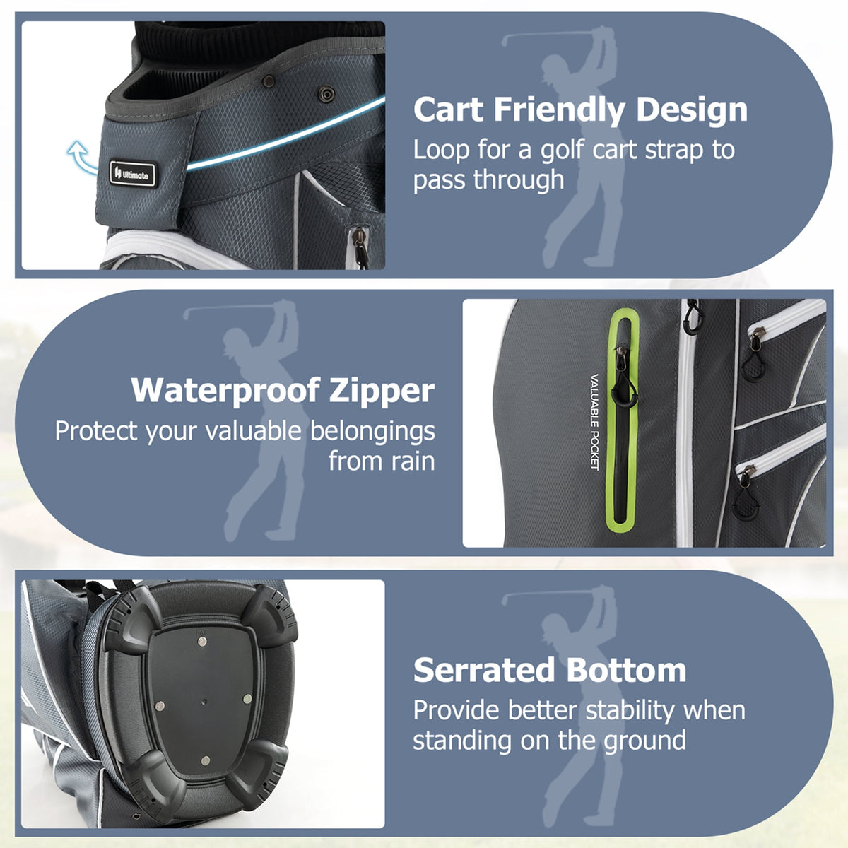 Costway Lightweight Golf Cart Bag with 15 Way Top Divider Individual Putter Well Cooler Bag Green