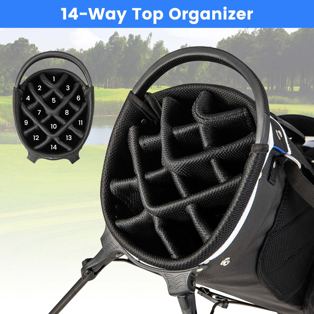 Costway Lightweight Golf Stand Bag with 14 Way Top Dividers 6 Pockets Cooler Bag Rain Hood Blue