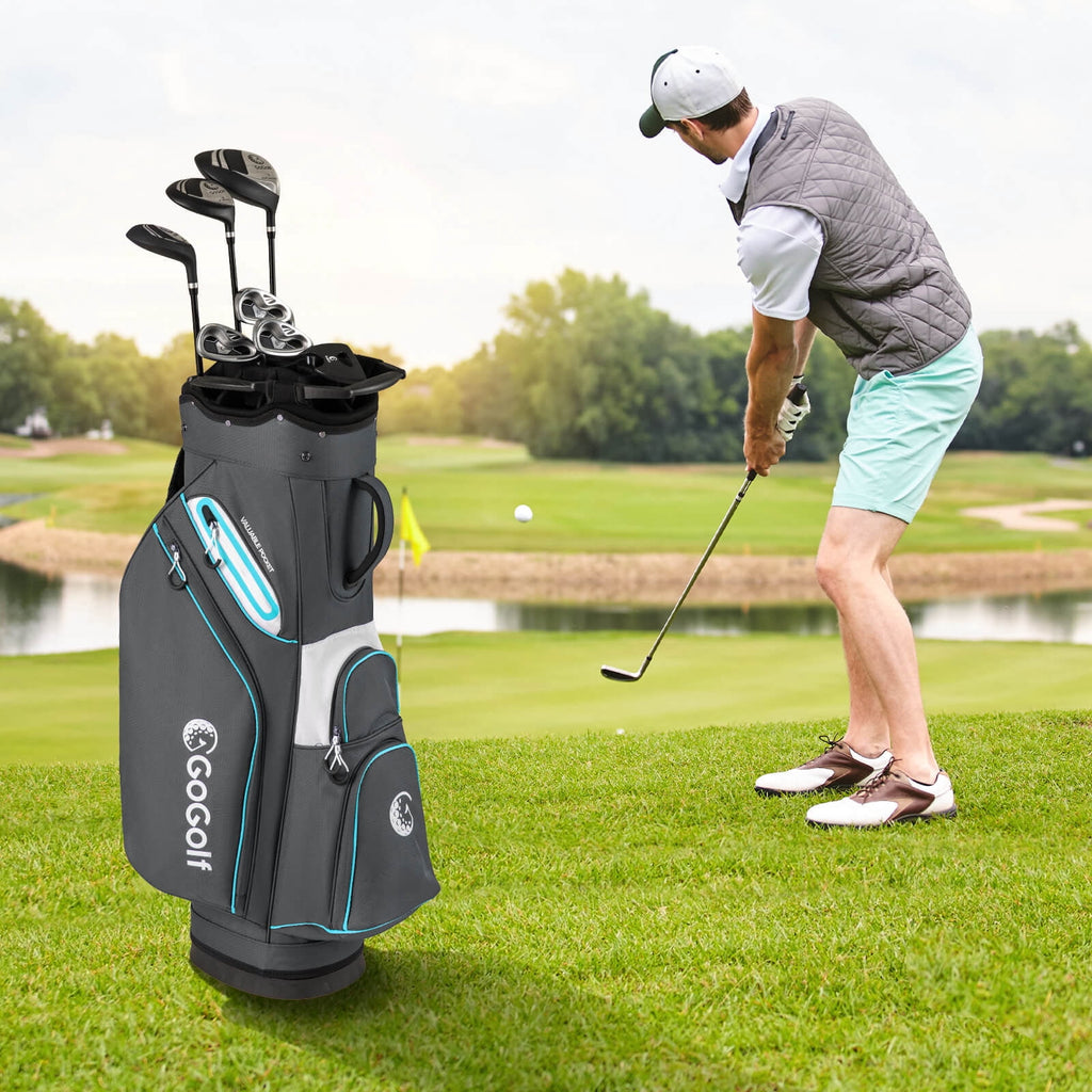 Costway Golf Cart Bag Lightweight & Portable Golf Bag with 14-Way Top 6 Pockets Rain Hood Gray