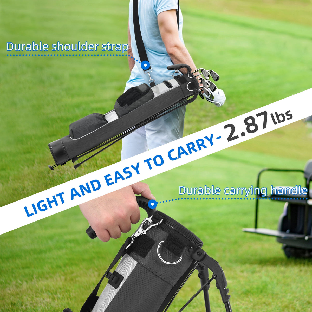 Sturdum Lightweight Golf Stand Bag, Portable Sunday Golf Carry Bag with Insulated Cooler Pocket, Easy Carry Par 3 Golf Bag for Driving Range, Pitch n Putt & Executive Courses