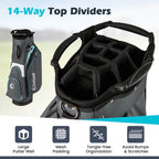 Costway Golf Cart Bag Lightweight & Portable Golf Bag with 14-Way Top 6 Pockets Rain Hood Gray