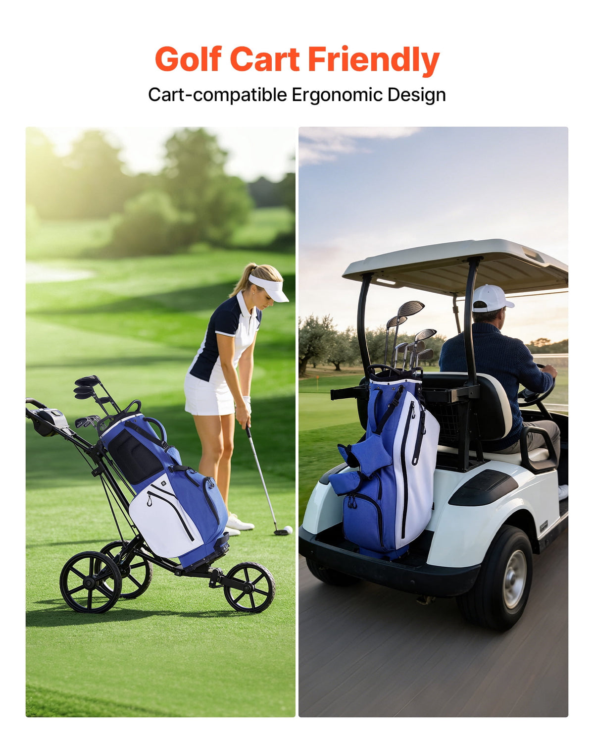 VEVOR Golf Cart Bag, 7 Way Top Divider Organizer, Club Stand Bag with Full-length Divider, Handles, Dual Support Legs, Storage Pockets, Dual Shoulder Straps, Rain Hood, Lightweight for Men and Women