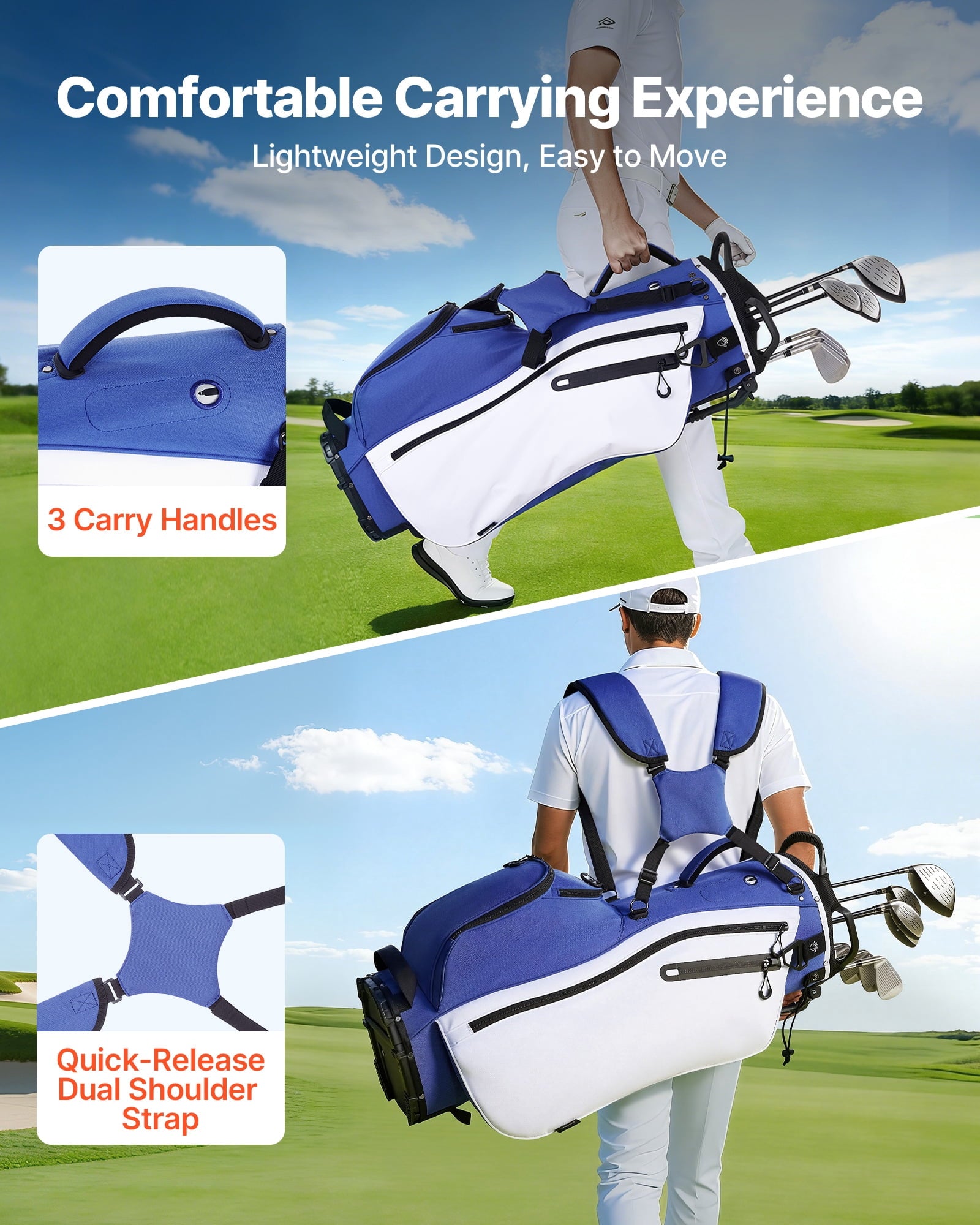 VEVOR Golf Cart Bag, 7 Way Top Divider Organizer, Club Stand Bag with Full-length Divider, Handles, Dual Support Legs, Storage Pockets, Dual Shoulder Straps, Rain Hood, Lightweight for Men and Women